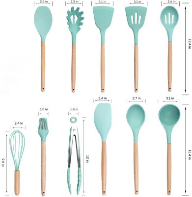 China Colorful Wooden Handle Spatula Viable Child Cooking Non-Stick Cookware Tool Cheese Silicone Kitchen Bamboo Baking Utensils 12pcs Set for sale