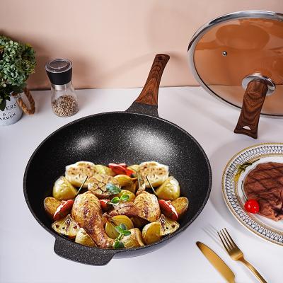 China China Sustainable Wok Pan Cookware Set Non Stick Induction Cooking 32cm Black Die Cast Aluminum Handle Commercial Wooden Wok With Lid for sale