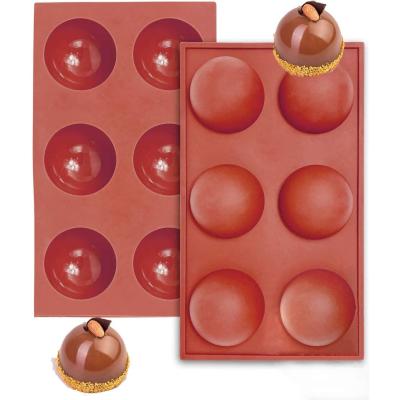 China Silicone 6 Cavity Fondant Chocolate Viable Silicone 6 Cavity Kitchen Tool Sphere Set Rectangular Pan NonStick Baking Cake Mold for sale