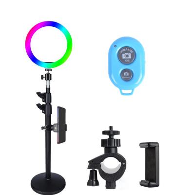 China PORTABLE New Arrival Dimmable Photography Lighting Led RGB Ring Light With Round Phone Light Stand for sale