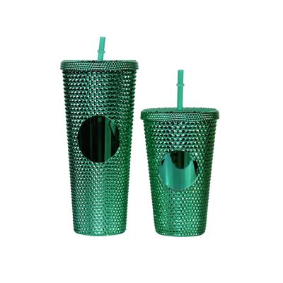 China Sustainable BPA Free 24oz Studded Plastic Tumbler Christmas Gift Electroplating Tumbler With Lid And Straw for sale