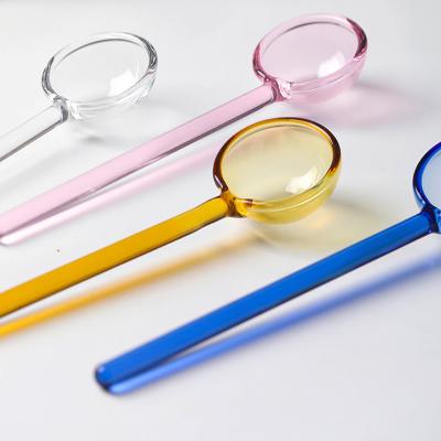 China Borosilicate Glass Disposable Cute Heat Sensitive Heavy Duty Spoon Ready To Ship for sale