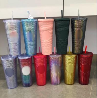 China Viable Different Color Studded Tumbler Plastic With Straw for sale