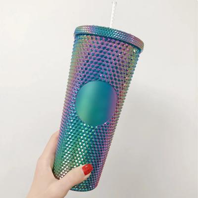 China Sustainable Stainless Steel Tumbler Studded Water Bottle With Straw for sale