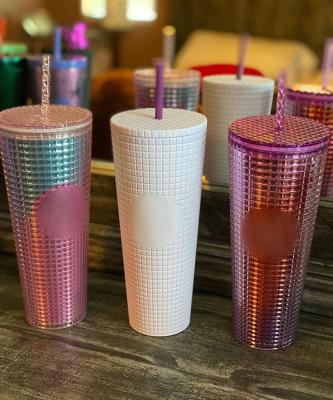 China Viable Hot-Wholesale Plastic Tumbler Double Wall Colorful Gift With Lid And Straw Plastic Studded Tumbler Christmas for sale