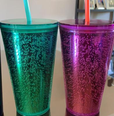 China 2022 Amazon Colorful Double Wall Stocked Plastic Grate Tumbler With Lid And Straw for sale