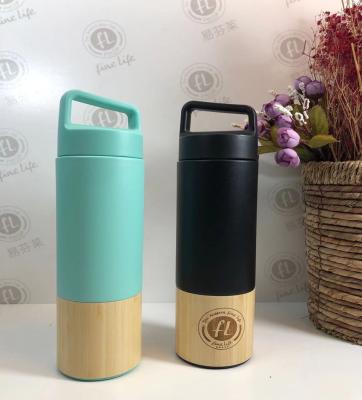 China 304 Stainless Steel Bamboo Flask Tea Water Bottle Disposable Wide Mouth Coffee Mug Tumblers With Bamboo Tea Infuser Thermoses for sale