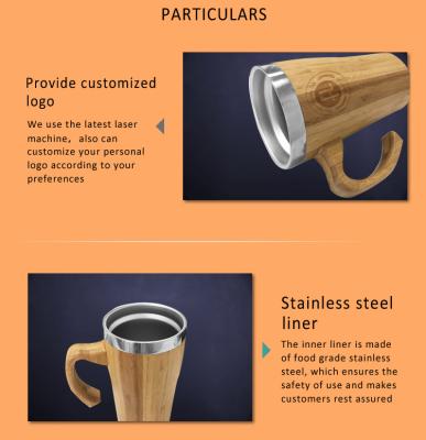 China Hot-selling Stainless Steel 18s/s Amazon Wholesale Disposable Wide Wall Coffee Mug Double Wall Bamboo Coffee Tumbler With Handle And Lid for sale