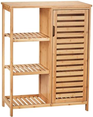 China Sustainable Bathroom Storage Cabinets with Doors and 3 Side Shelves, Floor Cabinet Storage Bamboo Utility Shelves for Living Room, Bedroom, for sale