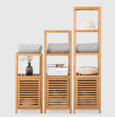 China Sustainable Bamboo Tower Shelf Multifunctional Bathroom Rack Storage Organizer Free Standing New Design for sale