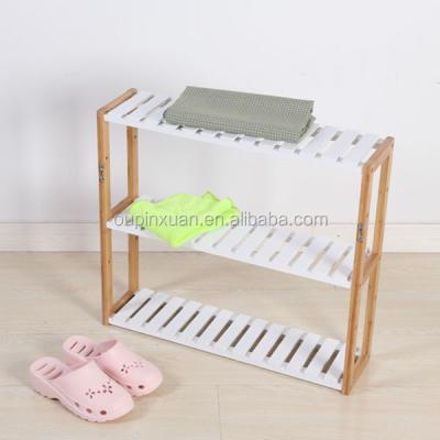 China Modern New Arrival Mini Towl 3tiers Bamboo Rack , White Hanging Bathroom Shelves for sale