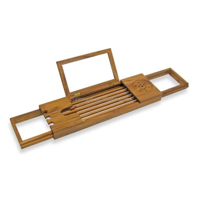 China Sustainable Bamboo Tub Tray Caddy With Widening Sides And Adjustable Book Holder New Bathroom Caddy With Bath Soap And Stemware Holder for sale