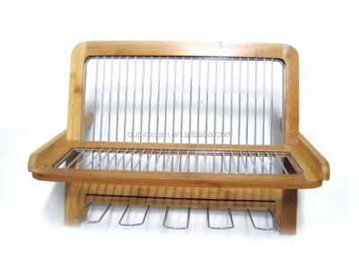 China Sustainable Folding Bamboo Dish Rack Dish Drying Rack Kitchen Sink Organizer for sale