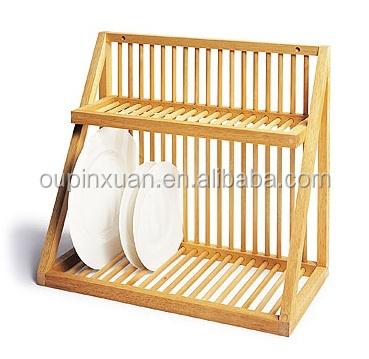 China Sustainable Hot Selling Bamboo Dish Storage Rack Kitchen Dish Drying Rack Traditional Wooden Dish Rack Dish Rack for sale