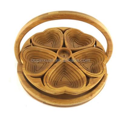 China Sustainable Hand Crafted Flower Shaped Folding Bamboo Fruit Baskets for sale