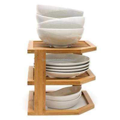 China Sustainable Home Foundations Bamboo Dish Drainer Dish Rack Corner 3-Tier Shelf for sale