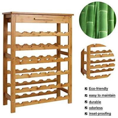 China Viable Bamboo Wine Rack Wine Storage Rack Display Shelves For Home Bottle Storage 36 Bottle Wine Rack 6 Shelves With Drawers for sale