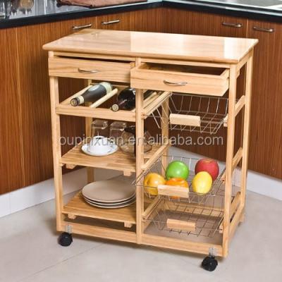 China Bamboo Kitchen Storage Cart with Shelves, Basket and Drawers Hostess Kitchen Cart Kitchen Storage Rack for sale