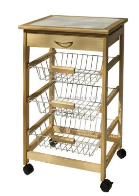 China Bamboo Foldable Kitchen Food Cart Bamboo Kitchen Cart with Basket and Drawer for sale