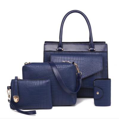 China 2019 new high quality crocodile pattern handbag set 4pcs with a bunch set bags fashion shoulder handbag for sale