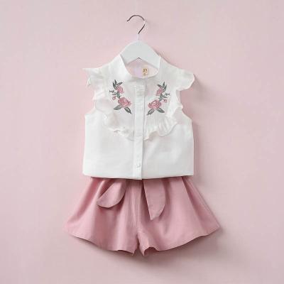 China 2019 Hot Sale Baby Clothes Antibacterial Baby Clothes Embroidered Top + Belt Pants Baby Clothes Girl Set for sale