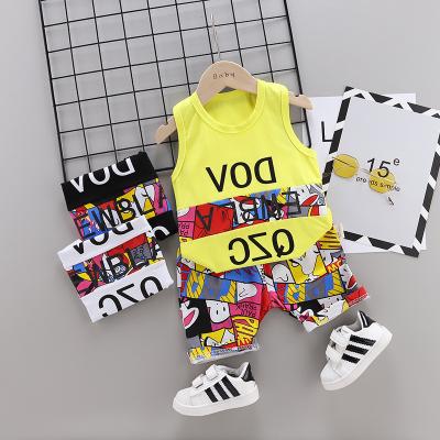 China Passionate Summer Antibacterial 2 Pieces Infant Baby Boy Summer Clothes Set Sleeveless for sale