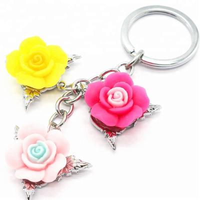 China Wholesale Custom Key Decoration Resin 3D Fancy Rose Flower Key Chain for sale