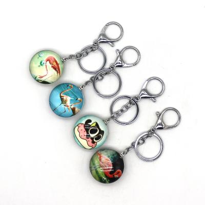 China Hot Selling 3D Glass Custom Logo Engraving Colorful Crystal Glass Keychain for sale