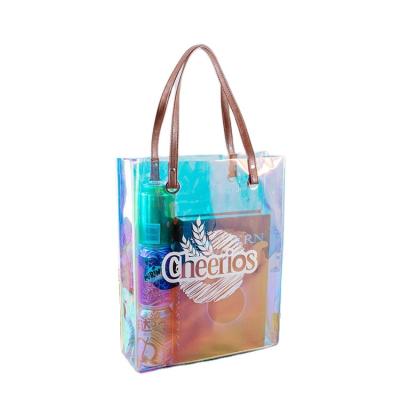 China Recyclable TPU Rainbow Bags Fashion Casual Shiny Holographic Handbag Customized Laser Iridescent Tote Bag Colorful Transparent Holographic for sale