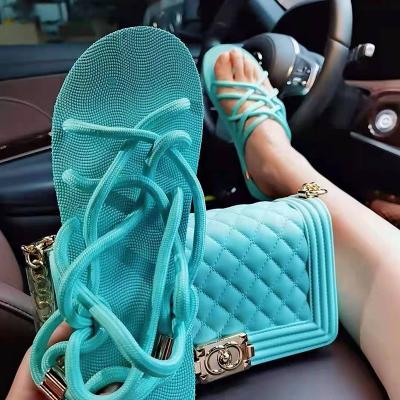 China Fashion Trend 1WE72 Trendy Rope Sandals Matching Jelly Handbag Set New Arrivals Purse and Sandals Set for sale