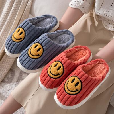 China MMX335 2021 Fashion Trend New Arrivals Ladies Corduroy Slippers Winter Smiley Face Indoor Slipper for sale