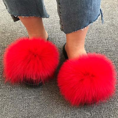 China Fashion Trend BRPC01 Ladies Solid Color Fox Fur Real Eva Sole Fluffy Slippers 2021 Customized Slippers for sale