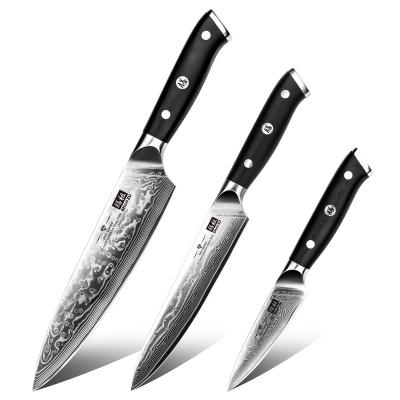 China Viable Yangjiang 3pcs Kitchen Chef Knives Super Stainless Steel Damascus Knife Set for sale