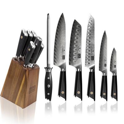 China Sustainable Yangjiang Damascus Steel Kitchen 7 Pcs Luxury Material Knives Set With G10 Knife Handle Material for sale