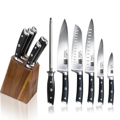 China SHAN SUSTAINABLE ZU Customized Modern 7 PCs Sharp Wooden German Cleaver Chef Stainless Steel Knife Kitchen Knife Set for sale