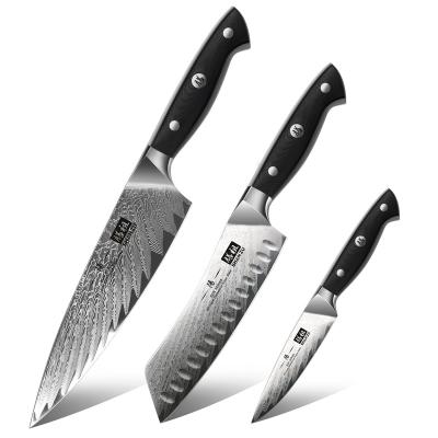 China Viable Yangjiang Damascus steel luxury material kitchen knives set with wood handel kitchen tools and instruments for sale