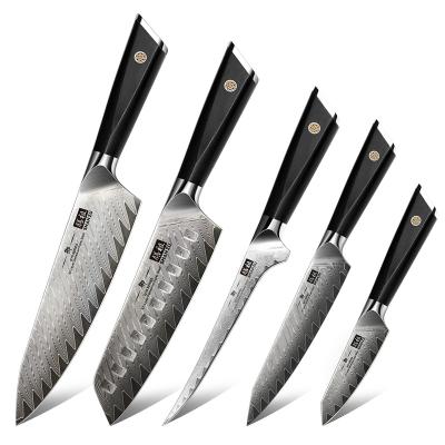 China Yangjiang Viable 67 Layers Damascus 5PCS Stainless Steel Kitchen Knife Set With Forged Vegetable Handle Fish Chef Tools for sale