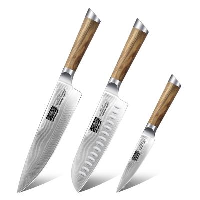 China Sustainable HOSHANHO 3 Pcs Chef Knife Set Stainless High Carbon Steel Olive Wood Handle Restaurants Kitchen Knives for sale