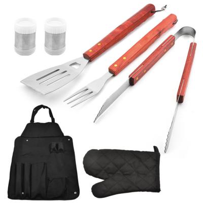 China Factory Direct BBQ Tool Kit 6 Pcs Handle Spit Stainless Steel Easily Cleaned BBQ BBQ Tools With Apron for sale