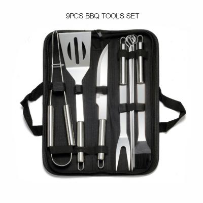 China Easily Cleaned Factory Promotion Direct Hot Selling 9 PCs Stainless Steel Barbecue Tool Kit for sale