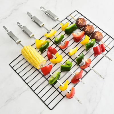 China Easily Cleaned Hot Selling Amazon BBQ Sticks Grill Stainless Steel Skewers with Removable Locks for Food Pushing for sale