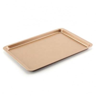 China Sustainable Manufacturing Carbon Steel High Quality Non Stick Cake Pan Baking Pan 14 Inch Golden Rectangular Baking Pan for sale