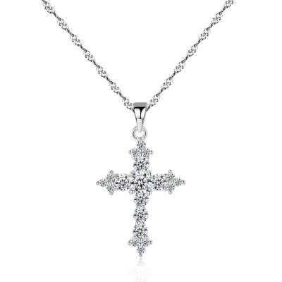 China JKC Romantic 925 Style Women's Jewelry Gift Diamond Link Chain Ice Flower Cubic Zirconia Stone Cross Pendant Necklace JKC for sale