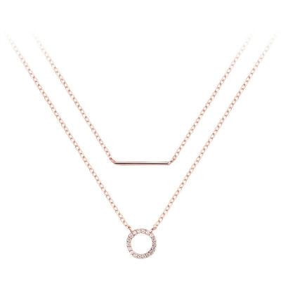 China Fashionable Vintage Full Zircon Women's 925 Sterling Silver Double Layer Necklace Clavicle Chain Layered Rose Gold Plated Pendant Necklaces for sale