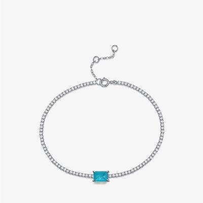 China CLASSIC Synthetic Natural Unique Jewelry Women Silver Personality Gemstone JKC Statistical Institute Paraiba Fashion Geometric Zirconia Tennis Bracelet for sale