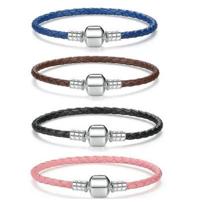 China JKC CLASSIC Hot Sale 925 Amazon Jewelry Customized s925 Sterling Silver Women And Men Logo Colored Charms DIY Leather Bracelet for sale