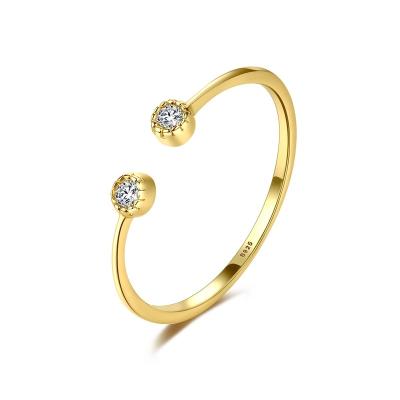 China Wholesale CLASSIC Simple Style Accessories JKC Insta Zircon S925 Female Open Ring 14K Gold Plated Silver Inlaid Tail Stacking Ring for sale