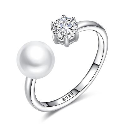 China JKC Amazon CLASSIC Adjustable Freshwater Pearl Female Ring 925 Sterling Silver Ring Female s925 with zircon opening size ring for sale