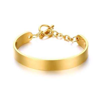 China Simple JKC INS fashion OT buckle bangle bracelet simplicity European American street cool ladies 18K gold plated chucky for sale