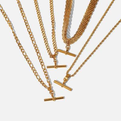 China Vintage JKC No MOQ Sale Hip-Hop 18K Gold Stainless Steel T Bar Chain Cuban Chain Necklace Choker Punk Hot Punk Figaro Pendant for sale